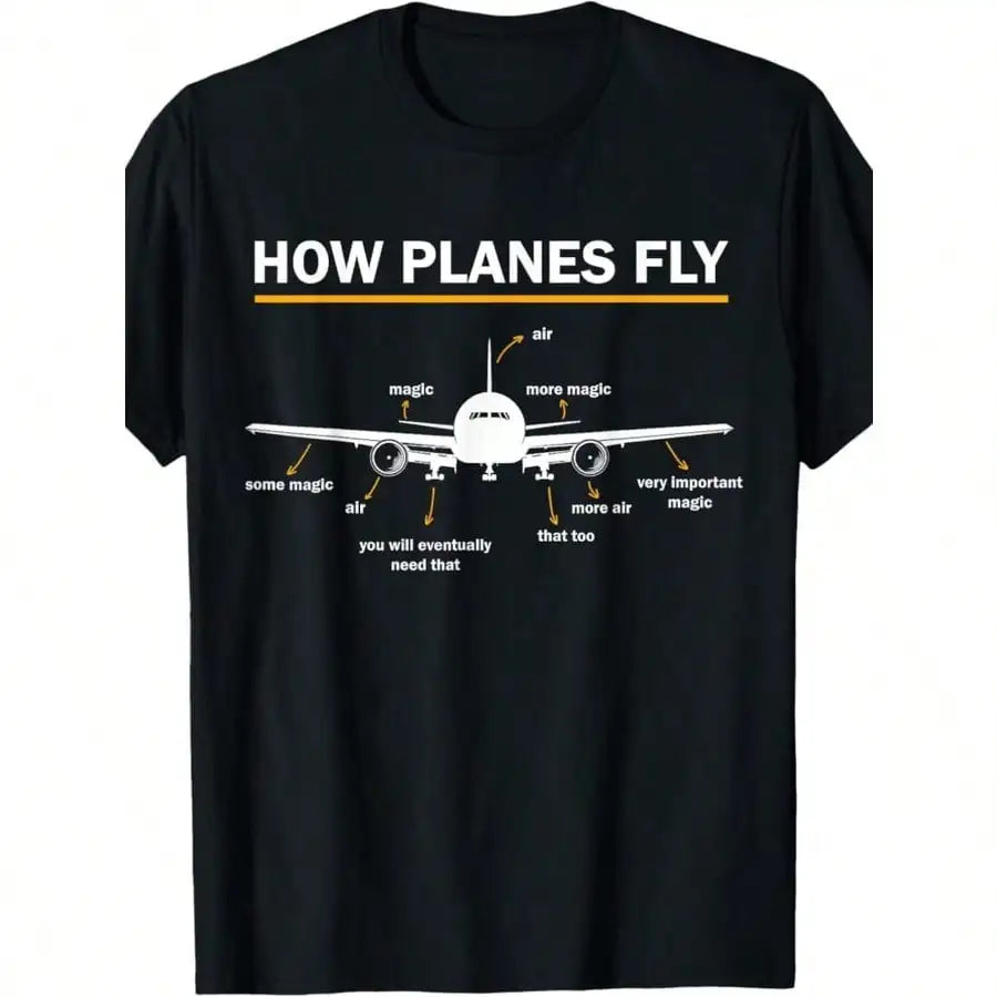 100% Made in USA, 180g Cotton "How Planes Fly" Diagram T-Shirt for Men - Funny Aerospace Engineering Aviation Tee ShedPoundsPortal