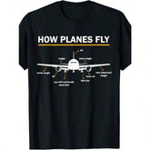 100% Made in USA, 180g Cotton "How Planes Fly" Diagram T-Shirt for Men - Funny Aerospace Engineering Aviation Tee ShedPoundsPortal