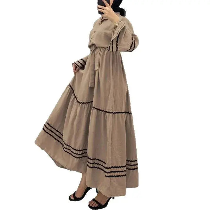 Muslim Dresses for Women Spring New Product Turn-down Collar Casual Abayas Elegant Good Fabric Turkey Saudi Camel Clothing ShedPoundsPortal