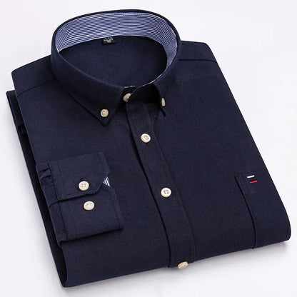 Casual Pure Cotton Oxford Mens Shirts Long Sleeve Plain Soild Regular Fit Fashion Button Man Dress Shirts