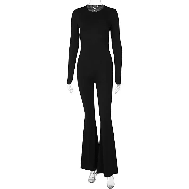Jumpsuits Autumn New Women Sexy Black Backless Long Sleeve Bodycon Rompers Fashion Streetwear Flare Pants Casual Slim Jumpsuits ShedPoundsPortal