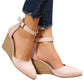 Fashion Women High Heel Sandals Closed Toe Solid Suede Pointed Wedge Heel Shoes Thick Bottom Buckle Sandals Female Footwear