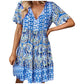 Fashionable Loose Fit Short Skirt Summer New V Neck Boho Ethnic Print Casual Dress Womens Sports Conservative Midi Dresses