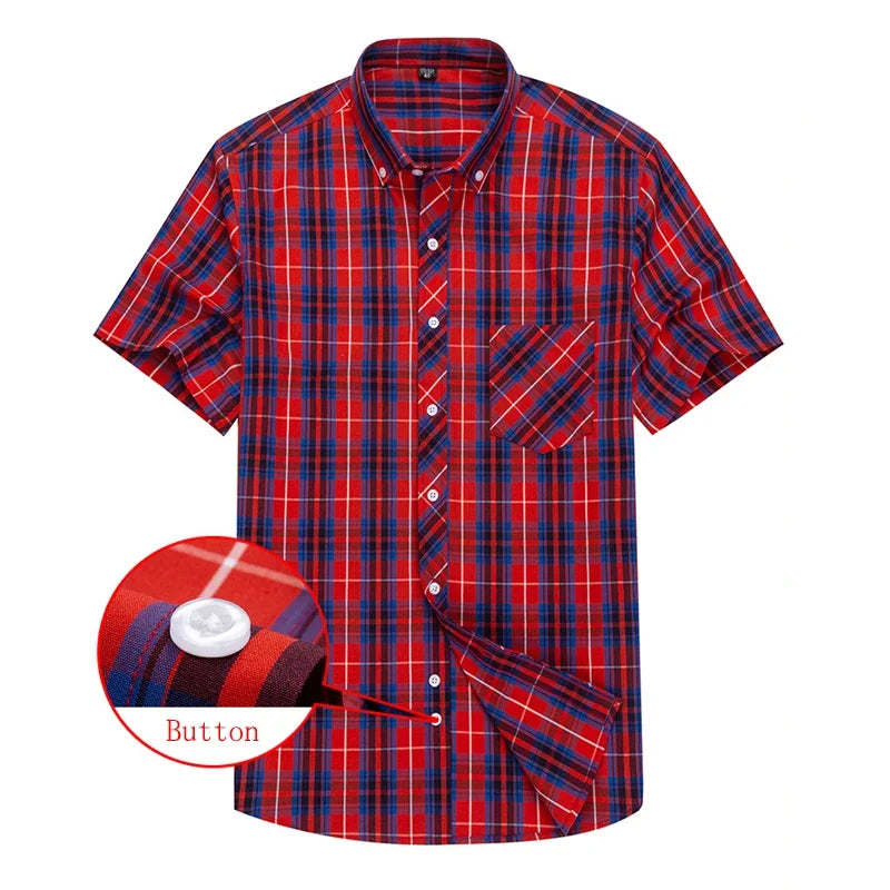 2025 Summer Cotton Plaid Short Sleeve Shirts For Men Plus Size Regular Fit Classic Young  England  Style Shirts Man&