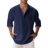 Streetwear Men Lightweight Shirts Long Sleeve Henley Cotton Linen Shirts for Men Beach Hawaiian Shirts Breathable Collar Tshirts ShedPoundsPortal