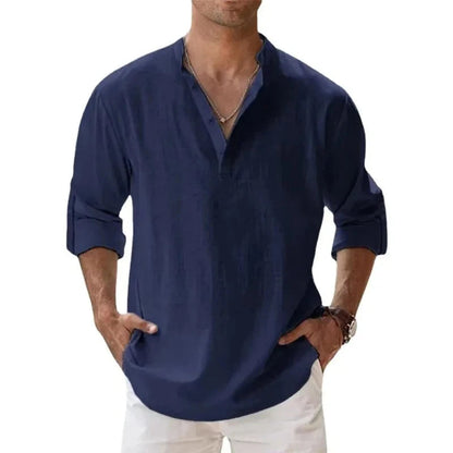 Streetwear Men Lightweight Shirts Long Sleeve Henley Cotton Linen Shirts for Men Beach Hawaiian Shirts Breathable Collar Tshirts ShedPoundsPortal
