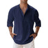Streetwear Men Lightweight Shirts Long Sleeve Henley Cotton Linen Shirts for Men Beach Hawaiian Shirts Breathable Collar Tshirts ShedPoundsPortal