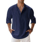 Streetwear Men Lightweight Shirts Long Sleeve Henley Cotton Linen Shirts for Men Beach Hawaiian Shirts Breathable Collar Tshirts ShedPoundsPortal