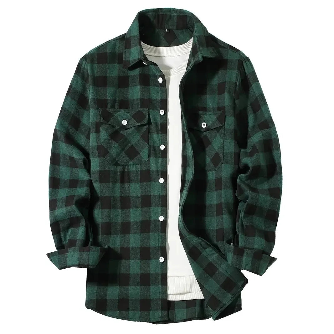 Mens Shirts Single Breaste Classic Plaid Smart Casual Flannel Shirt Long Sleeved Chest Two Pockets Design Spring Autumn Men Tops ShedPoundsPortal