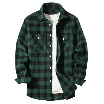Mens Shirts Single Breaste Classic Plaid Smart Casual Flannel Shirt Long Sleeved Chest Two Pockets Design Spring Autumn Men Tops ShedPoundsPortal