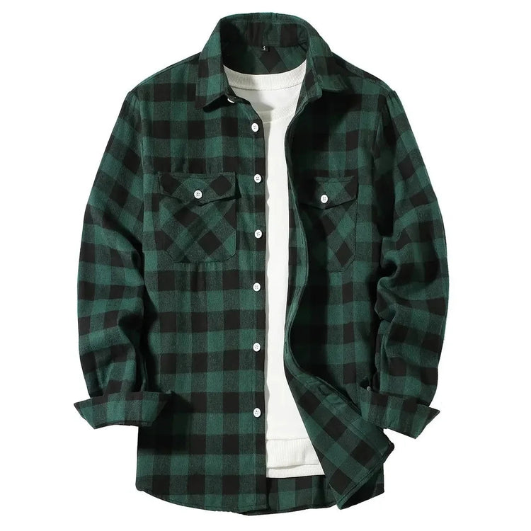 Mens Shirts Single Breaste Classic Plaid Smart Casual Flannel Shirt Long Sleeved Chest Two Pockets Design Spring Autumn Men Tops ShedPoundsPortal