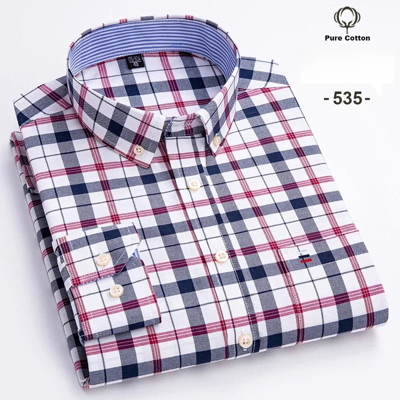 Fashion over size 7XL long-sleeve shirts for men 100%cotton Oxford slim fit plain shirt soft casual elegants designer clothes ShedPoundsPortal