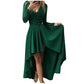 Elegant Satin V-Neck Maxi Dress with Lace Dovetail
