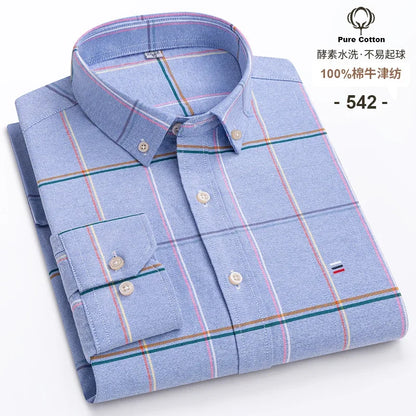 Casual Pure Cotton Oxford Mens Shirts Long Sleeve Plain Soild Regular Fit Fashion Button Man Dress Shirts