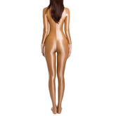 Sexy Women Zipper Full Body Jumpsuit Oil Glossy Sheer Solid Color Tights Bodysuits Long Sleeve Catsuits Smooth Swimsuits Rompers ShedPoundsPortal
