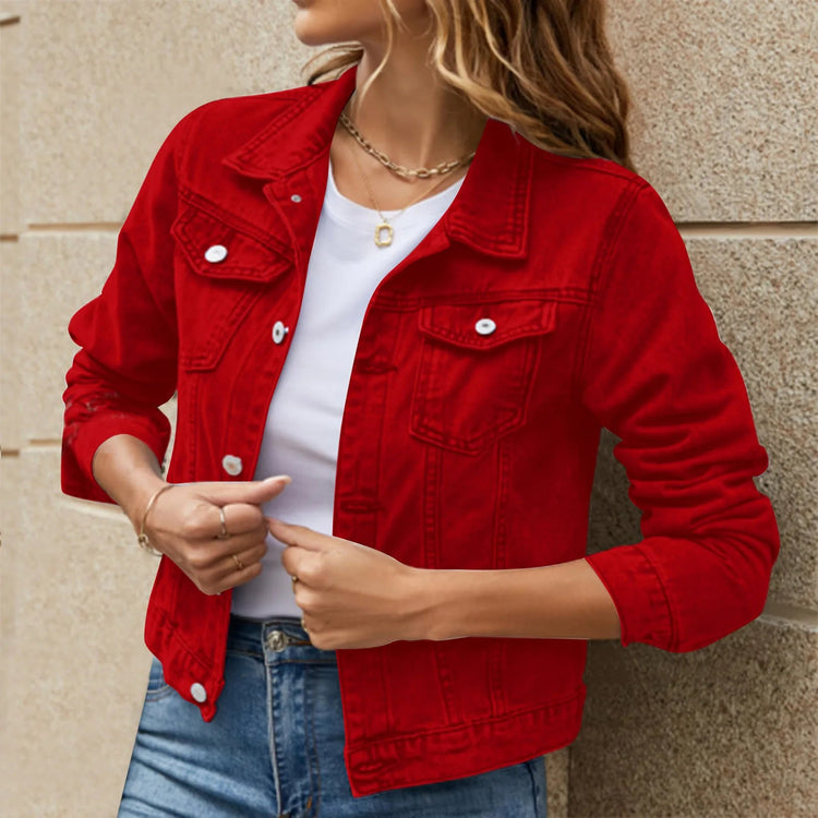 2025 Trend Womens Short Denim Jacket Classic Long Sleeve Boyfriend Jean Jacket Slim Fit Button Down Lapel Denim Coat Outwear ShedPoundsPortal