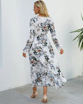 Women Eid Muslim Dresses Tight Waist O Neck Ruffles Spliced Casual Vestidos Flowers Dress Dubai Kaftan Islam Morocco Arab ShedPoundsPortal