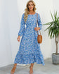 Women Eid Muslim Dresses Tight Waist O Neck Ruffles Spliced Casual Vestidos Flowers Dress Dubai Kaftan Islam Morocco Arab ShedPoundsPortal