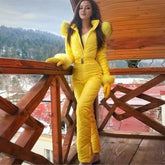 Thickened Cotton Padded Ski Jumpsuit Waterproof Winter Warm Ski Jacket Ice Snow Sports Jumpsuit Coat Zipper Closure Ski Suit ShedPoundsPortal