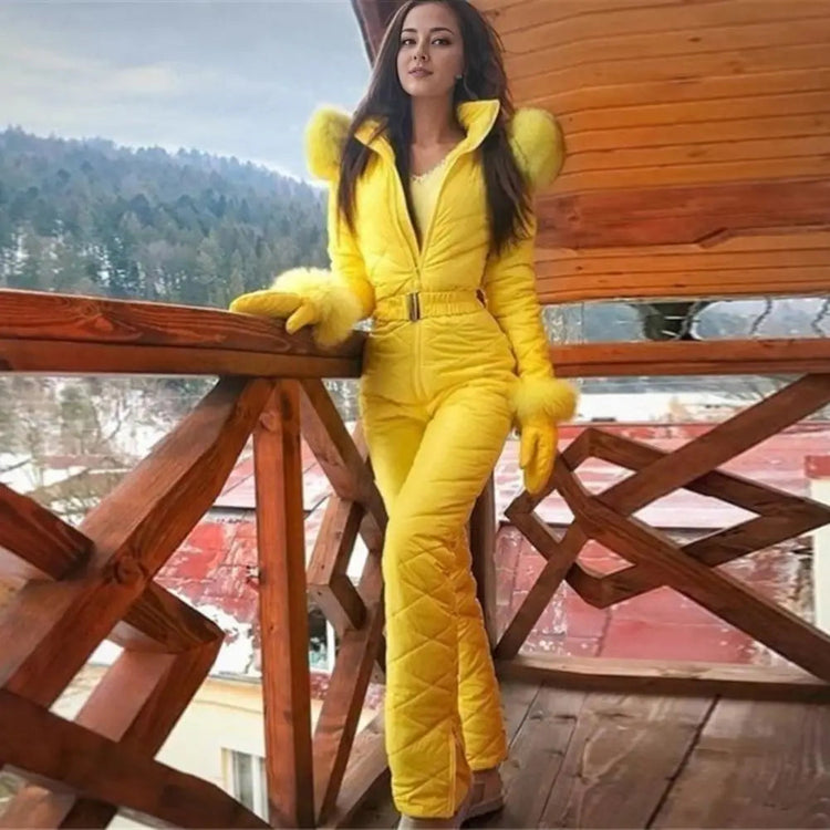 Thickened Cotton Padded Ski Jumpsuit Waterproof Winter Warm Ski Jacket Ice Snow Sports Jumpsuit Coat Zipper Closure Ski Suit ShedPoundsPortal