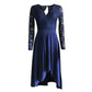 Elegant Satin V-Neck Maxi Dress with Lace Dovetail