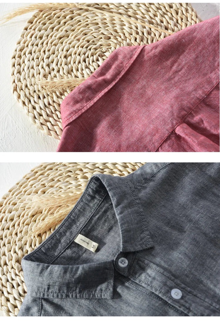 Mens Cotton Linen Shirt Breathable Casual Solid Colors Loose Turn-down Collar Long Sleeve Button Down Blouse Tops Shirts For Man ShedPoundsPortal