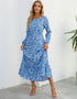 Women Eid Muslim Dresses Tight Waist O Neck Ruffles Spliced Casual Vestidos Flowers Dress Dubai Kaftan Islam Morocco Arab ShedPoundsPortal