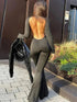 Jumpsuits Autumn New Women Sexy Black Backless Long Sleeve Bodycon Rompers Fashion Streetwear Flare Pants Casual Slim Jumpsuits ShedPoundsPortal