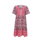 Fashionable Loose Fit Short Skirt Summer New V Neck Boho Ethnic Print Casual Dress Womens Sports Conservative Midi Dresses