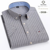 Cotton Fabric Breathable Men Oxford Short Sleeve Summer Plaid Striped Male Shirt Business Regular Fit Oversized Clothes ShedPoundsPortal