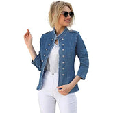 Short Jacket Denim Suit Coat Single-Breasted Stand-up Collar Thin Autumn Jackets Outwear Women Ripped ShedPoundsPortal