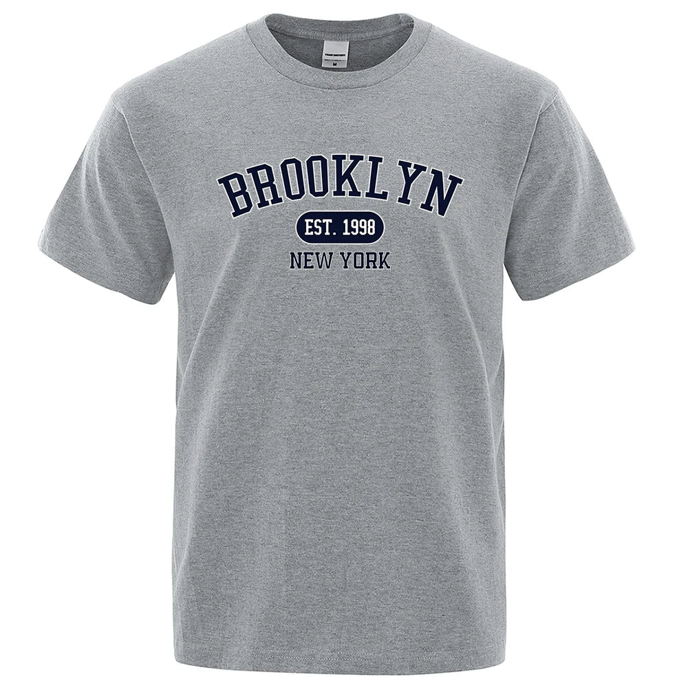 Brooklyn Est.1998 New York Letter T Shirts Man Casual Crewneck Streetwear Breathable Fashion Summer Tops Cotton Loose T-Shirts ShedPoundsPortal