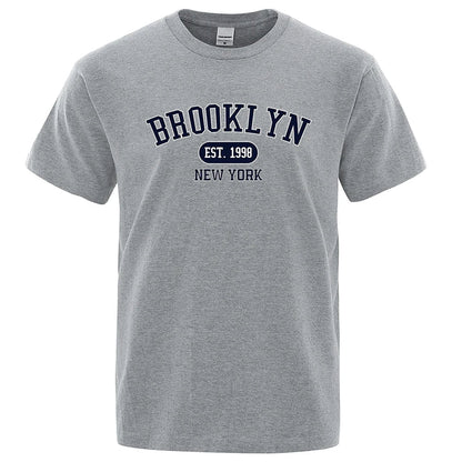 Brooklyn Est.1998 New York Letter T Shirts Man Casual Crewneck Streetwear Breathable Fashion Summer Tops Cotton Loose T-Shirts ShedPoundsPortal