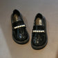 Girls Leather Shoes for School Party Wedding Kids Black Loafers Slip-o