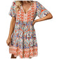 Fashionable Loose Fit Short Skirt Summer New V Neck Boho Ethnic Print Casual Dress Womens Sports Conservative Midi Dresses