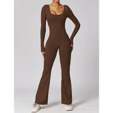 long sleeved jumpsuit U-neck tight and sexy backless jumpsuit for autumn and winter yoga sports and leisure series ShedPoundsPortal