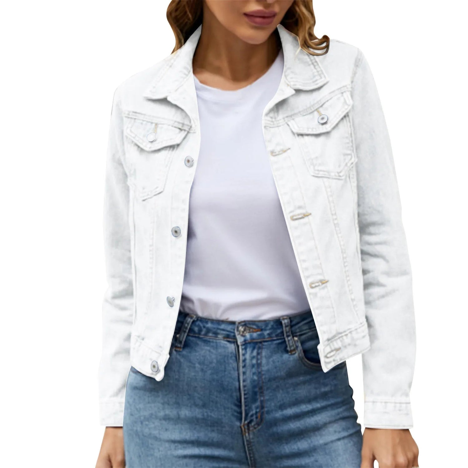 2025 Trend Womens Short Denim Jacket Classic Long Sleeve Boyfriend Jean Jacket Slim Fit Button Down Lapel Denim Coat Outwear ShedPoundsPortal