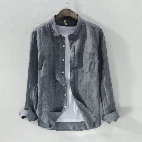 Mens Cotton Linen Shirt Breathable Casual Solid Colors Loose Turn-down Collar Long Sleeve Button Down Blouse Tops Shirts For Man ShedPoundsPortal