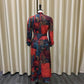 Elegant Dresses Woman 2025 Bow Collar Vintage Printed Full Sleeve A Line Mid Calf Luxury Female Birthday Party Dinner Vestidos