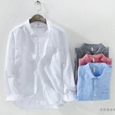 Mens Cotton Linen Shirt Breathable Casual Solid Colors Loose Turn-down Collar Long Sleeve Button Down Blouse Tops Shirts For Man ShedPoundsPortal