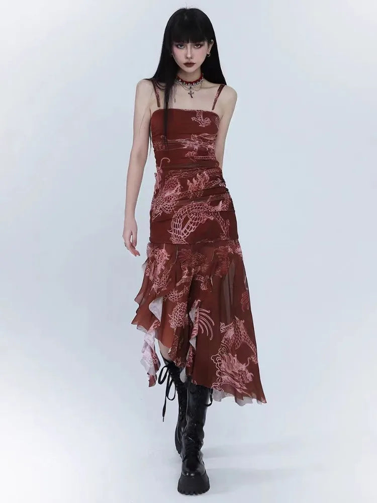 Sexy Dresses for Women 2025 Vestidos De Mujer Tunic Print Sleeveless Backless Robe Femme Fashion Summer Irregular Chiffon Dress ShedPoundsPortal
