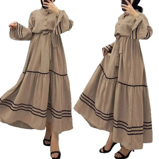 Muslim Dresses for Women Spring New Product Turn-down Collar Casual Abayas Elegant Good Fabric Turkey Saudi Camel Clothing ShedPoundsPortal