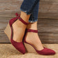 Fashion Women High Heel Sandals Closed Toe Solid Suede Pointed Wedge Heel Shoes Thick Bottom Buckle Sandals Female Footwear