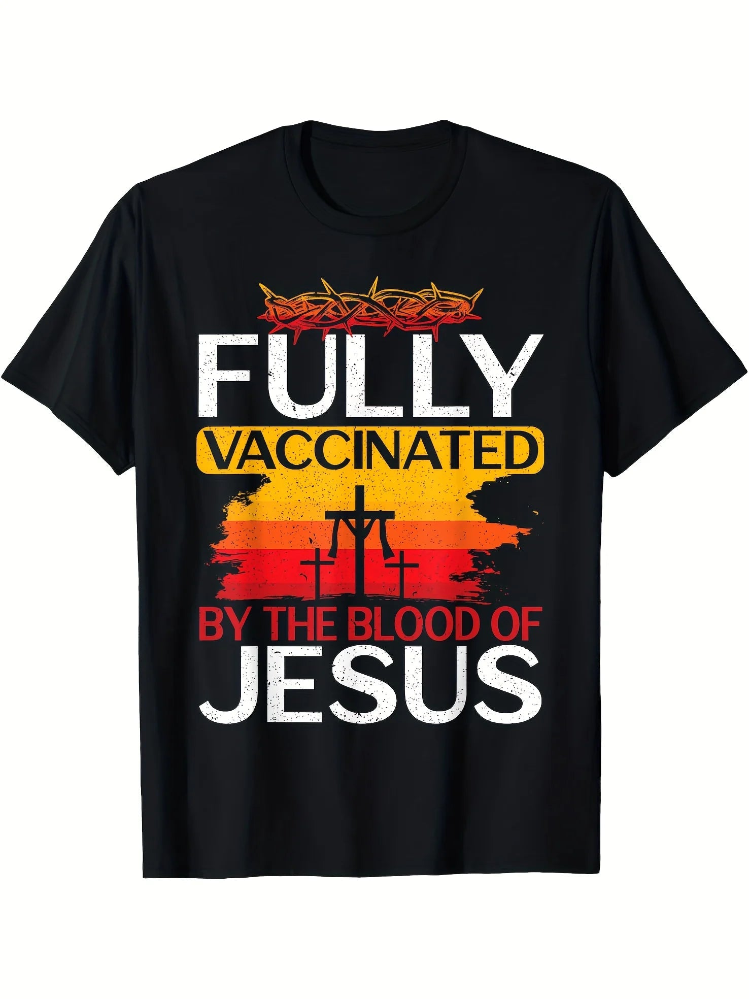 Fully Vaccinated By The Blood Of Jesus Inspirational Black T Shirt Breathable 100 Cotton Casual Short Sleeve ShedPoundsPortal