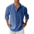 Streetwear Men Lightweight Shirts Long Sleeve Henley Cotton Linen Shirts for Men Beach Hawaiian Shirts Breathable Collar Tshirts ShedPoundsPortal