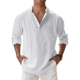 Streetwear Men Lightweight Shirts Long Sleeve Henley Cotton Linen Shirts for Men Beach Hawaiian Shirts Breathable Collar Tshirts ShedPoundsPortal