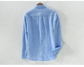Mens Cotton Linen Shirt Breathable Casual Solid Colors Loose Turn-down Collar Long Sleeve Button Down Blouse Tops Shirts For Man ShedPoundsPortal
