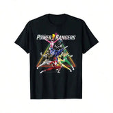 Power Rangers Rainbow Pyramid Retro Action Portrait T Shirt 100% Cotton Knit Fabric Casual T-Shirt With Crew Neck Short Sleeves ShedPoundsPortal