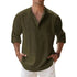 Streetwear Men Lightweight Shirts Long Sleeve Henley Cotton Linen Shirts for Men Beach Hawaiian Shirts Breathable Collar Tshirts ShedPoundsPortal