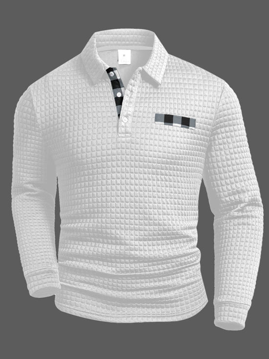 Digital Printed Fabric with Irregular Plaid Pattern, Non-Positioned Plaid Pattern, Thick Long-Sleeve Turn-Down Collar Top, Square Plaid Texture Fabric, Fashionable Casual Everyday Wear ShedPoundsPortal